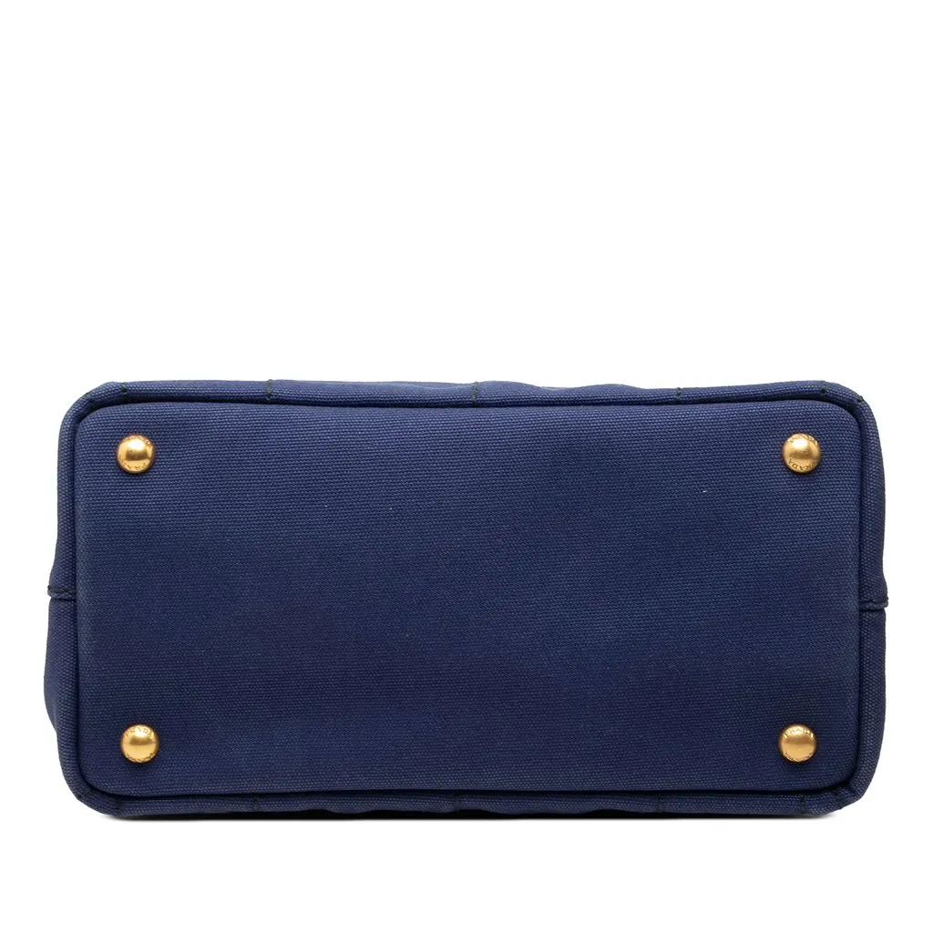 Prada Small Canvas Canapa Logo Tote Blue Canvas Good - Inside View
