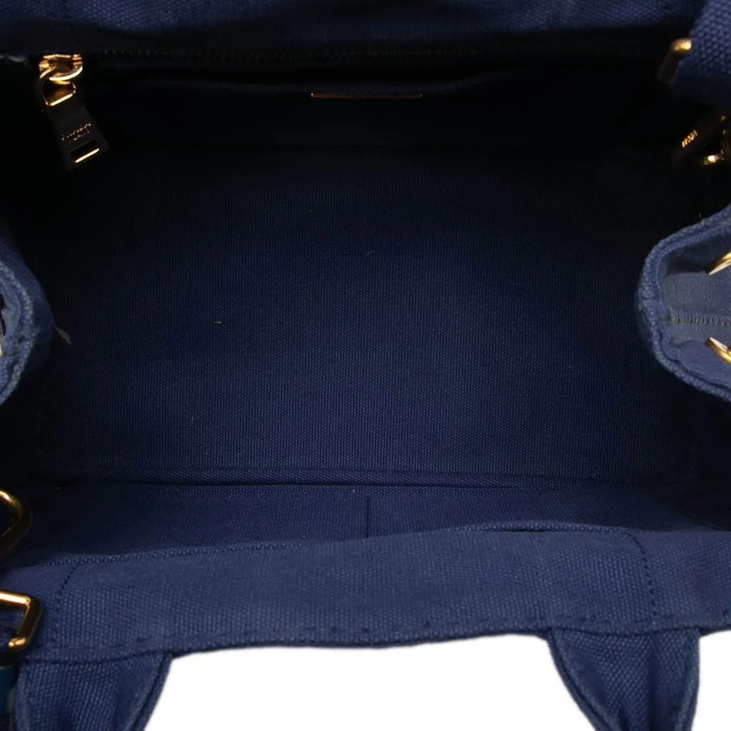 Prada Small Canvas Canapa Logo Tote Blue Canvas Good - Model View