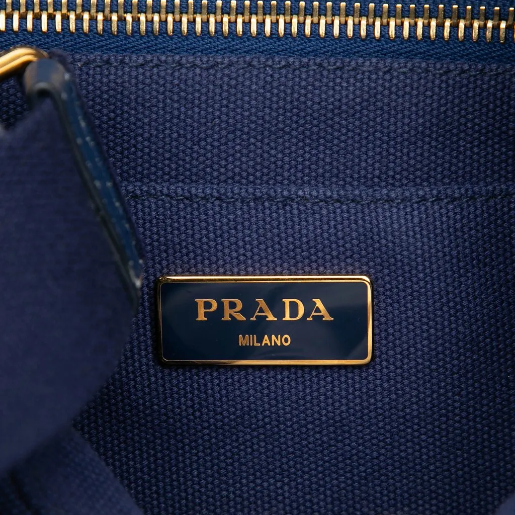 Prada Small Canvas Canapa Logo Tote Blue Canvas Good - Box View