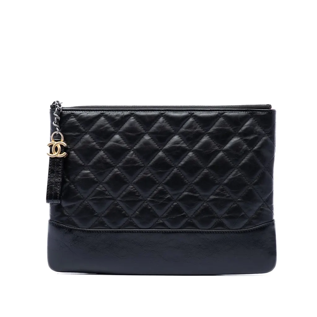 Chanel Medium Quilted Aged Calfskin Gabrielle O Case Clutch Black Leather Very good - Front View