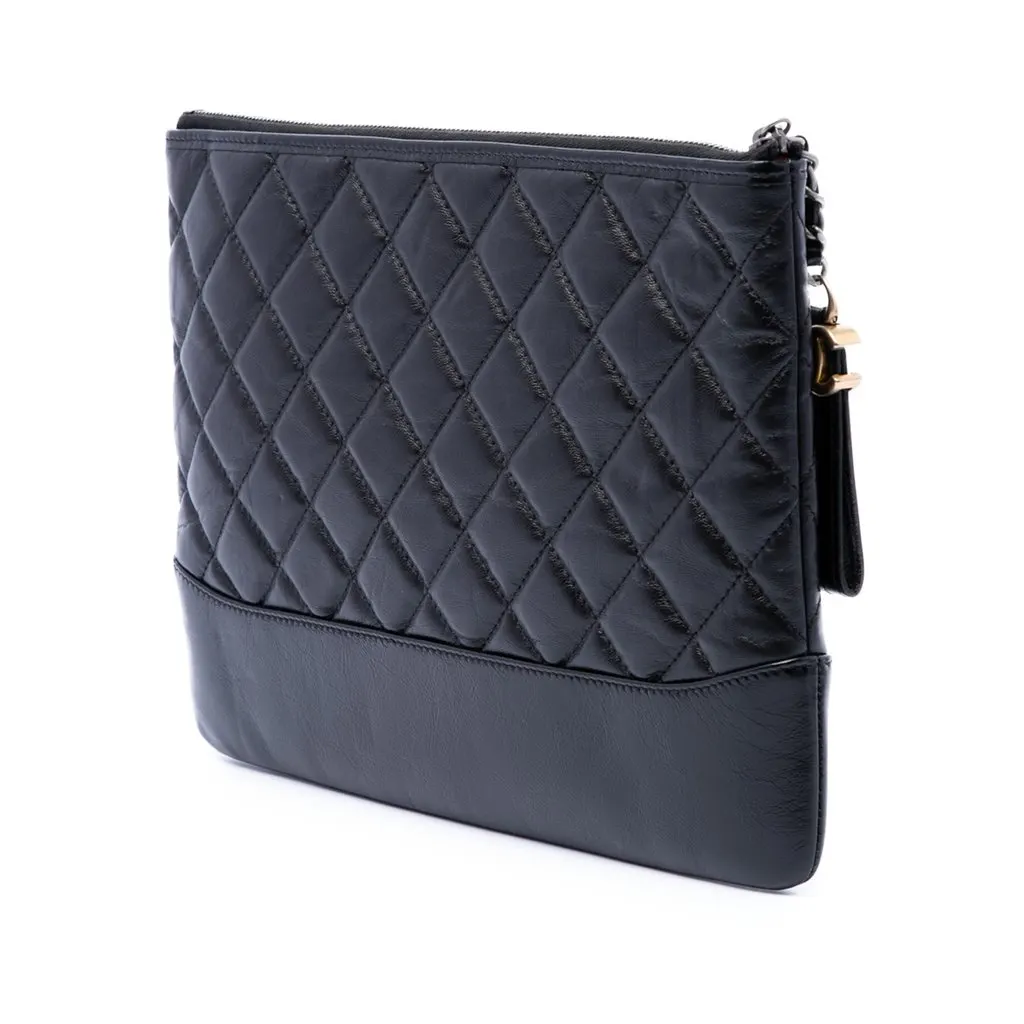 Chanel Medium Quilted Aged Calfskin Gabrielle O Case Clutch Black Leather Very good - Back View