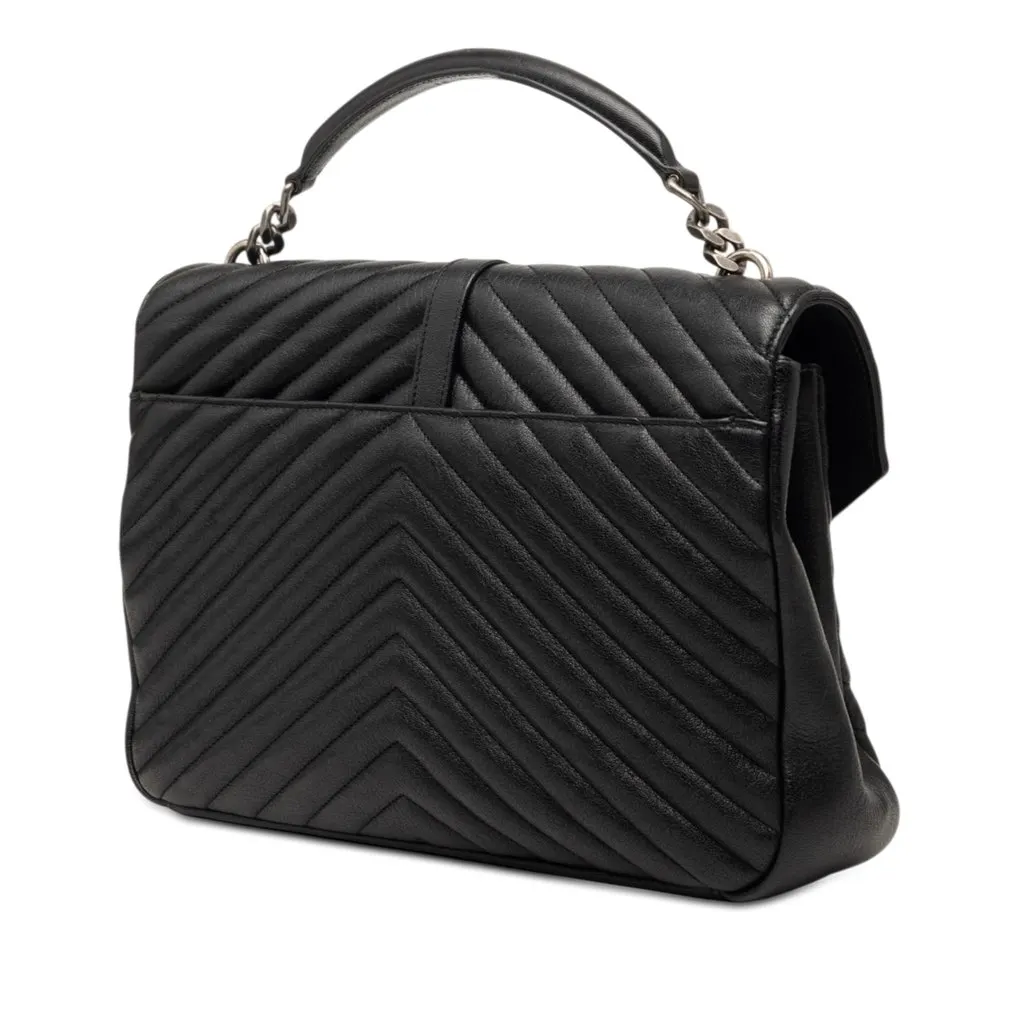 Saint Laurent Large Chevron Sheepskin Monogram College Bag Black Leather Very good - Back View