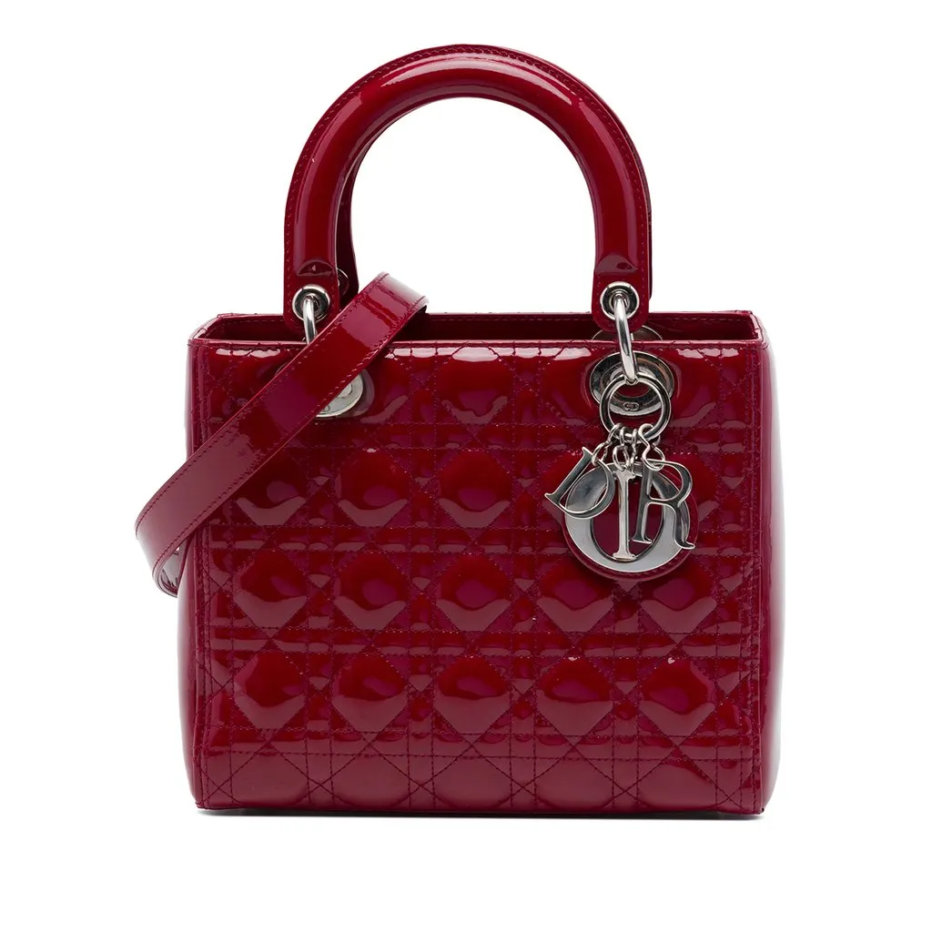 Dior Medium Patent Cannage Lady Dior Red Leather Good - Front View