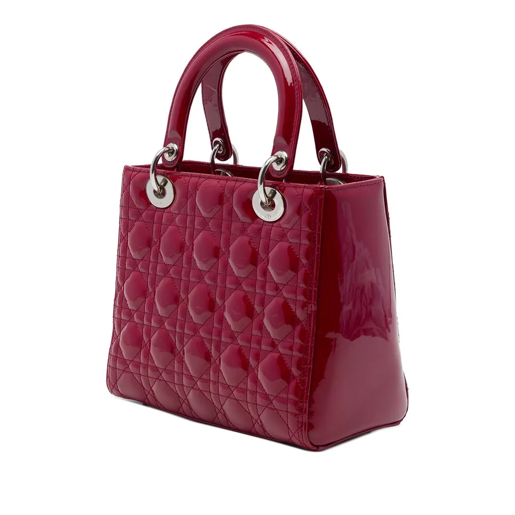 Dior Medium Patent Cannage Lady Dior Red Leather Good - Back View