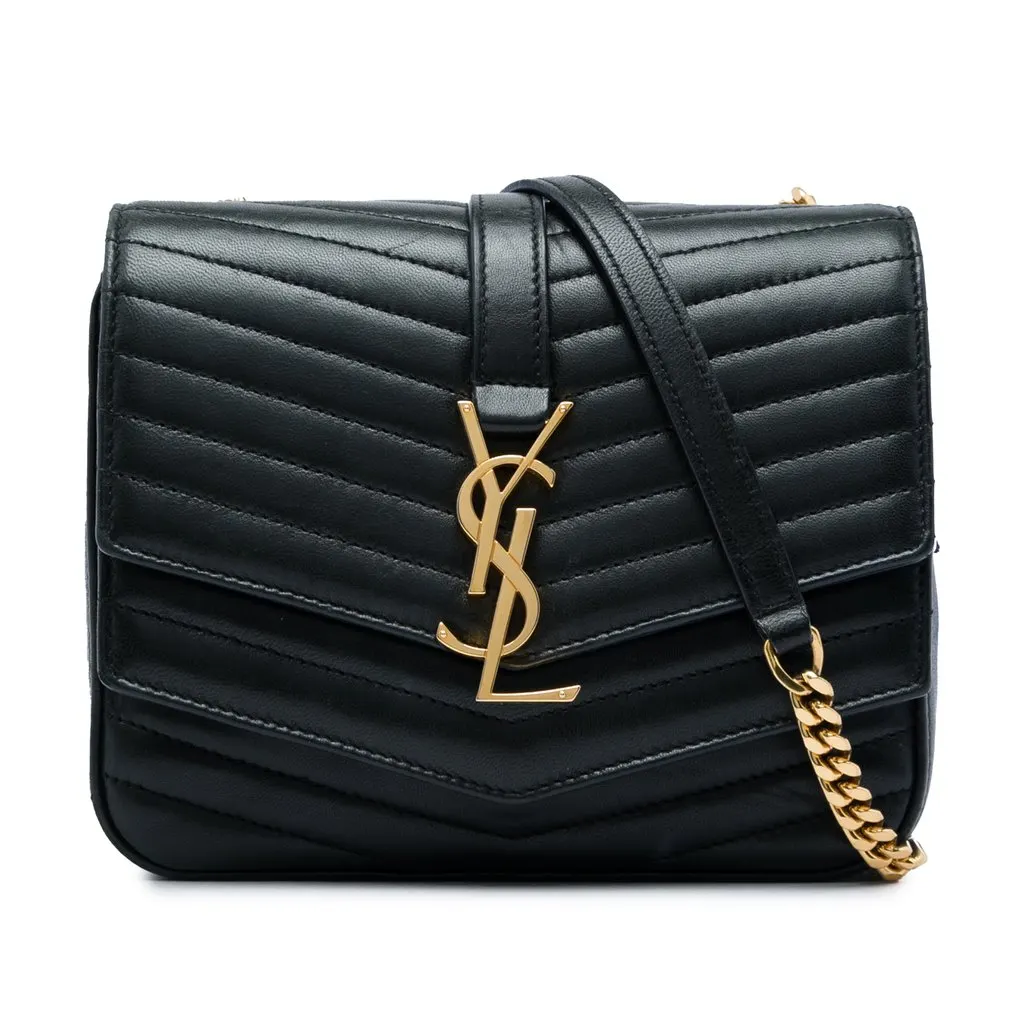 Saint Laurent Small Chevron Lambskin Monogram Sulpice Bag Green Leather Very good - Front View