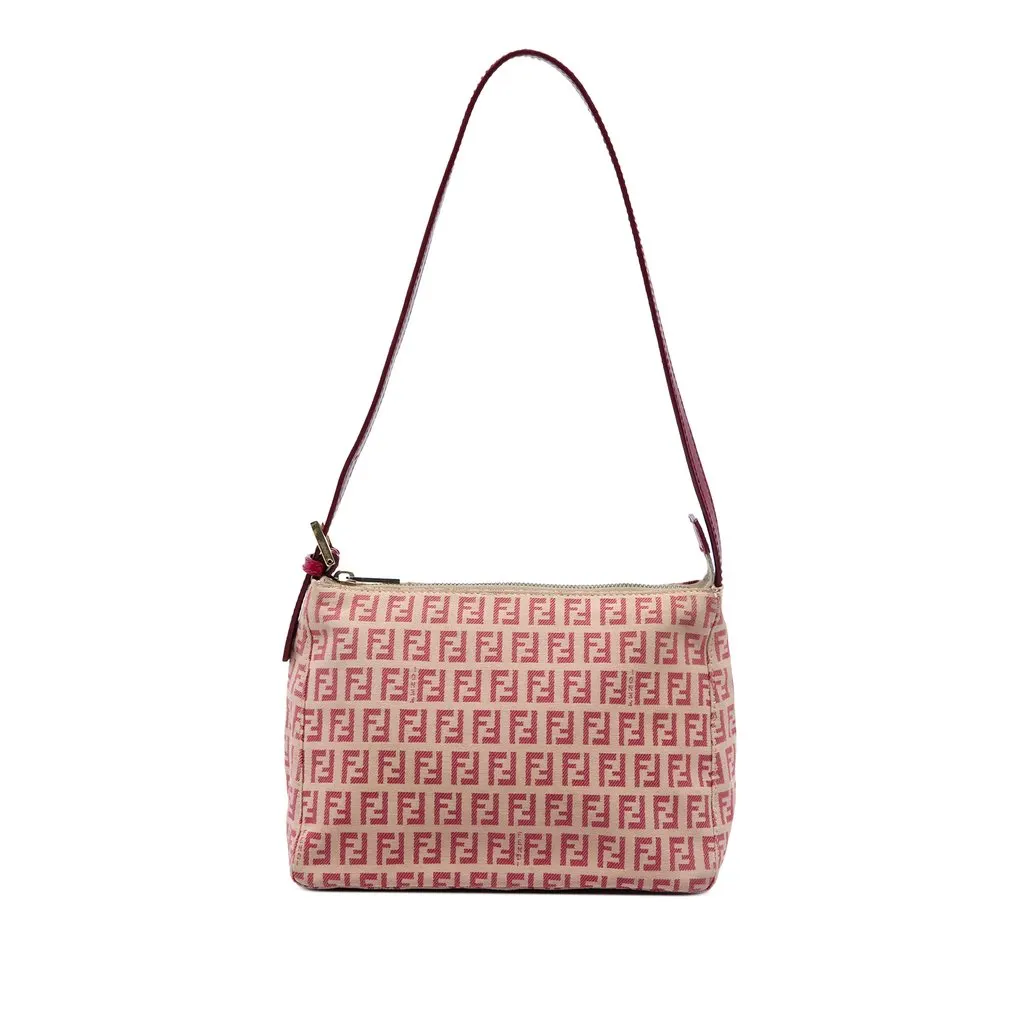 Fendi Zucchino Canvas Shoulder Bag Beige Canvas Good - Front View
