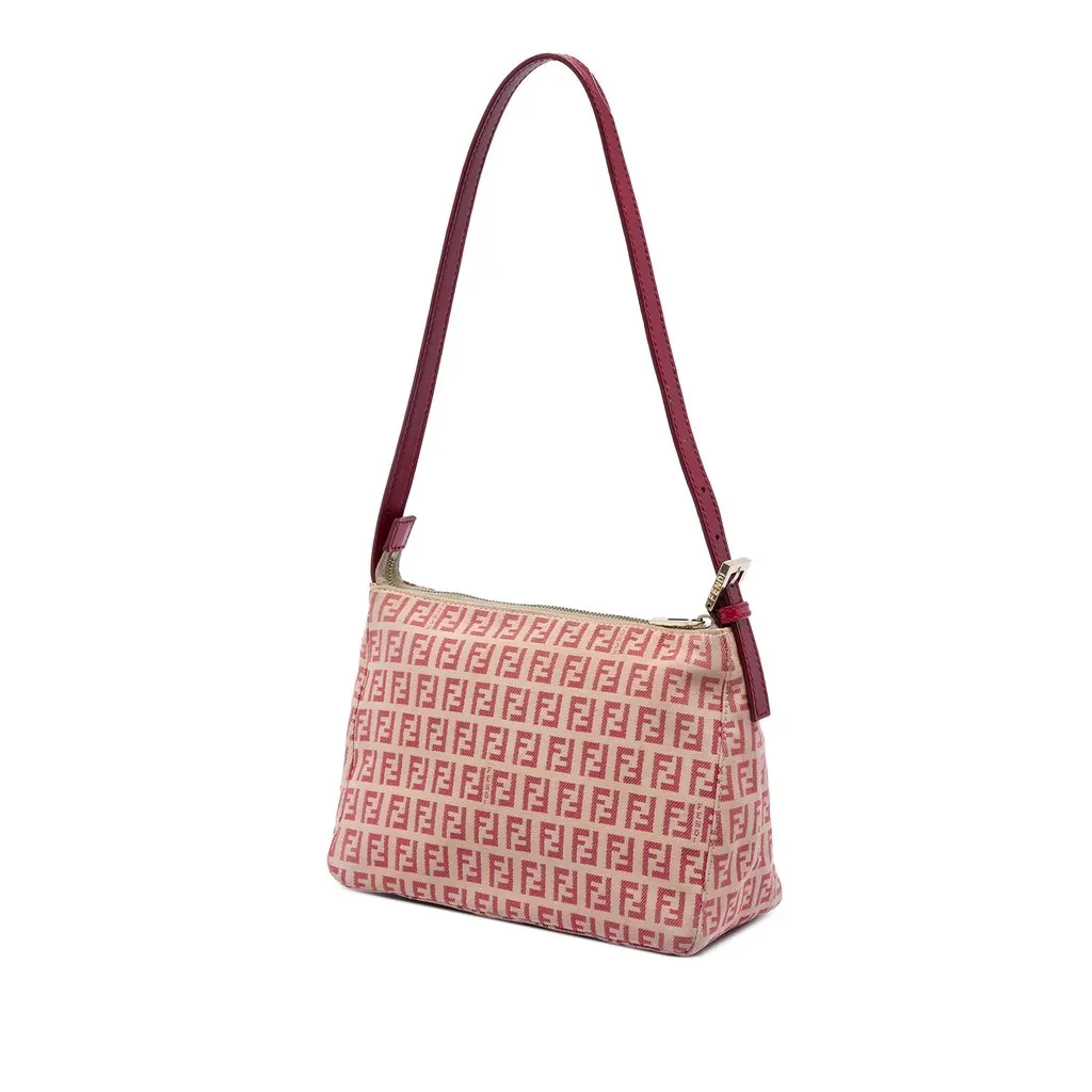 Fendi Zucchino Canvas Shoulder Bag Beige Canvas Good - Back View
