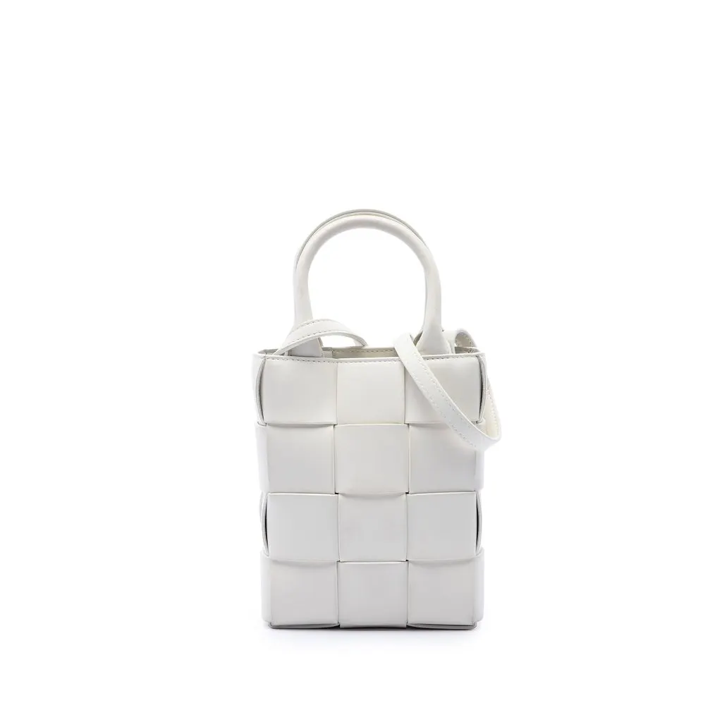 Bottega Veneta Mini Maxi Intrecciato Nappa North South Cassette Tote White Leather Very good - Front View