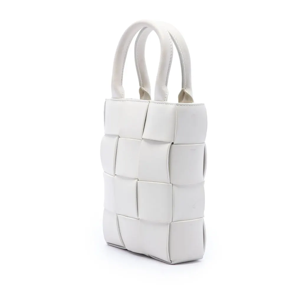Bottega Veneta Mini Maxi Intrecciato Nappa North South Cassette Tote White Leather Very good - Back View