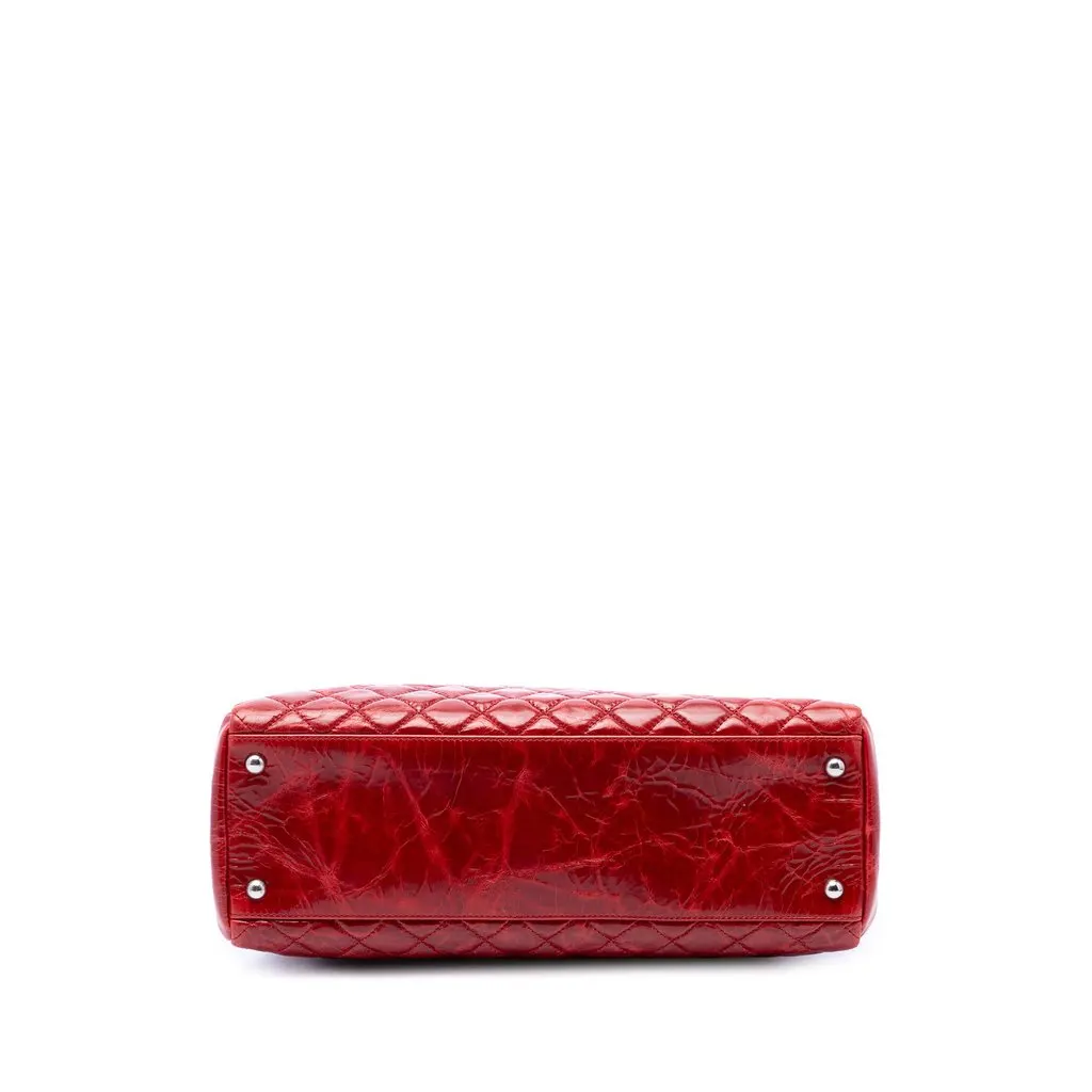Chanel Large Quilted Crinkled Patent Just Mademoiselle Bowling Bag Red Leather Very good - Inside View
