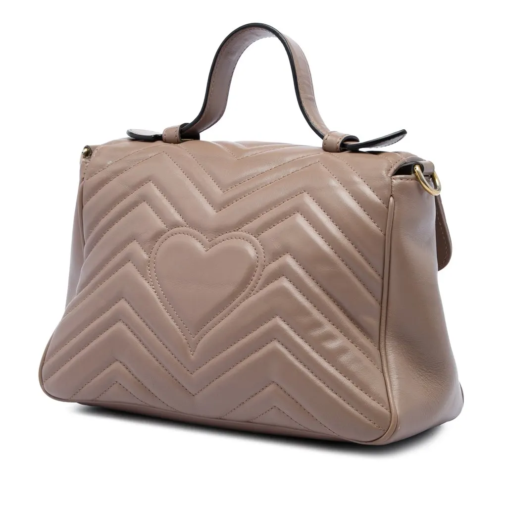 Gucci Small GG Marmont Matelasse Calfskin Top Handle Bag Brown Leather Good - Back View