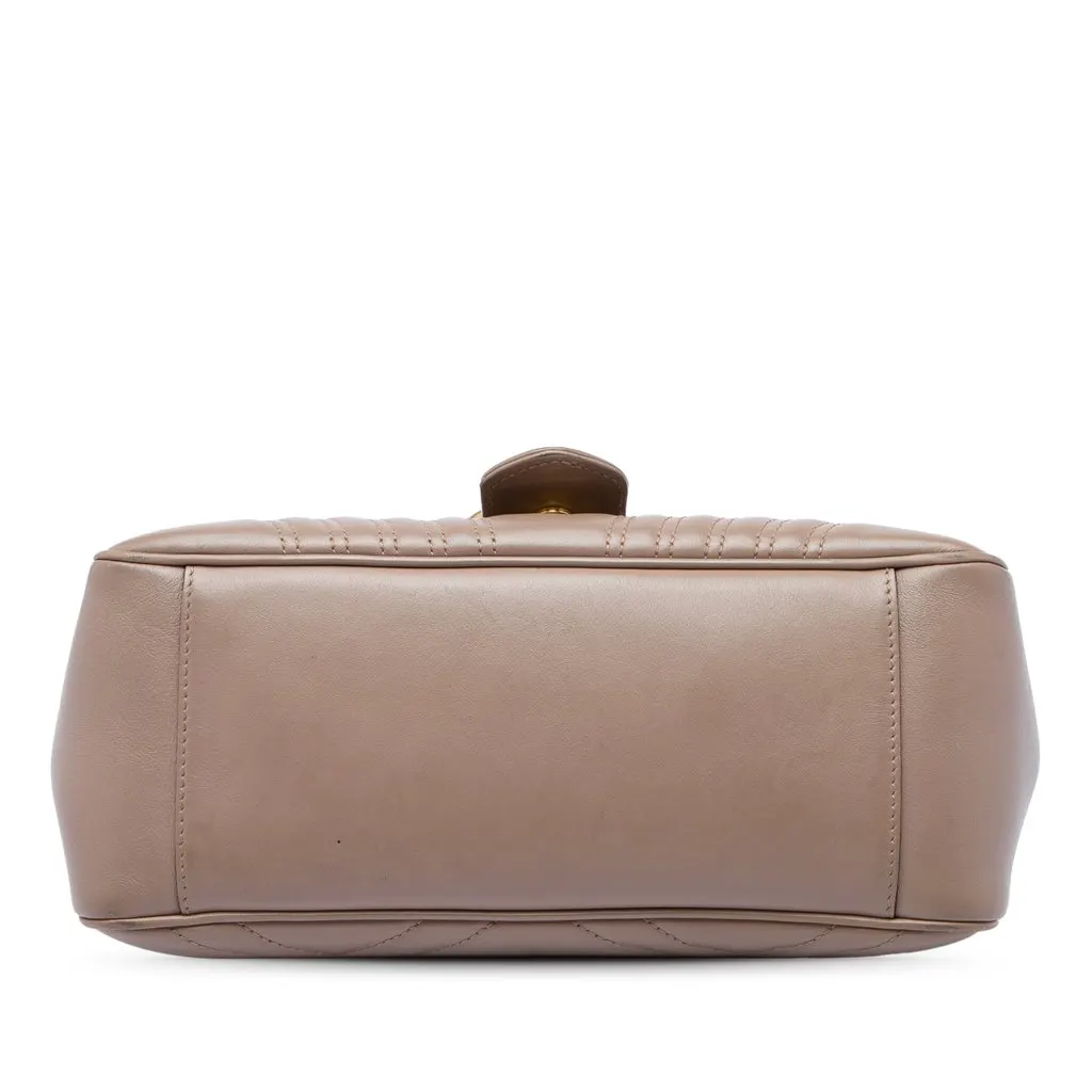 Gucci Small GG Marmont Matelasse Calfskin Top Handle Bag Brown Leather Good - Inside View