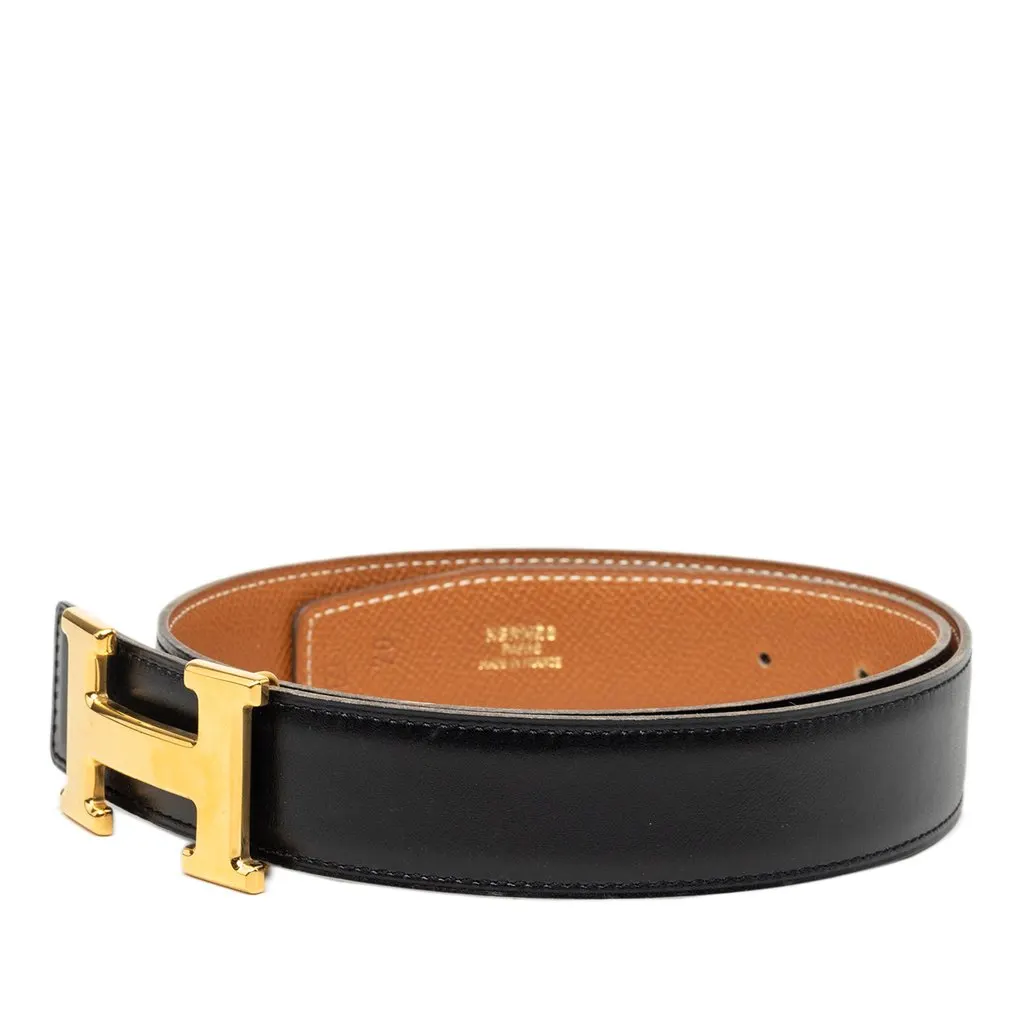 Hermès Box Calf and Courchevel Constance H Reversible Belt Black Leather Very good - Back View