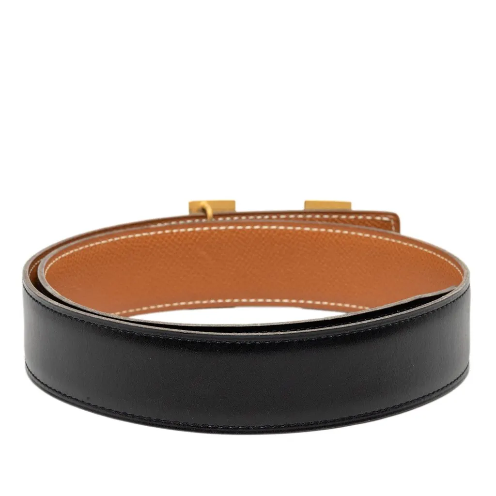 Hermès Box Calf and Courchevel Constance H Reversible Belt Black Leather Very good - Inside View