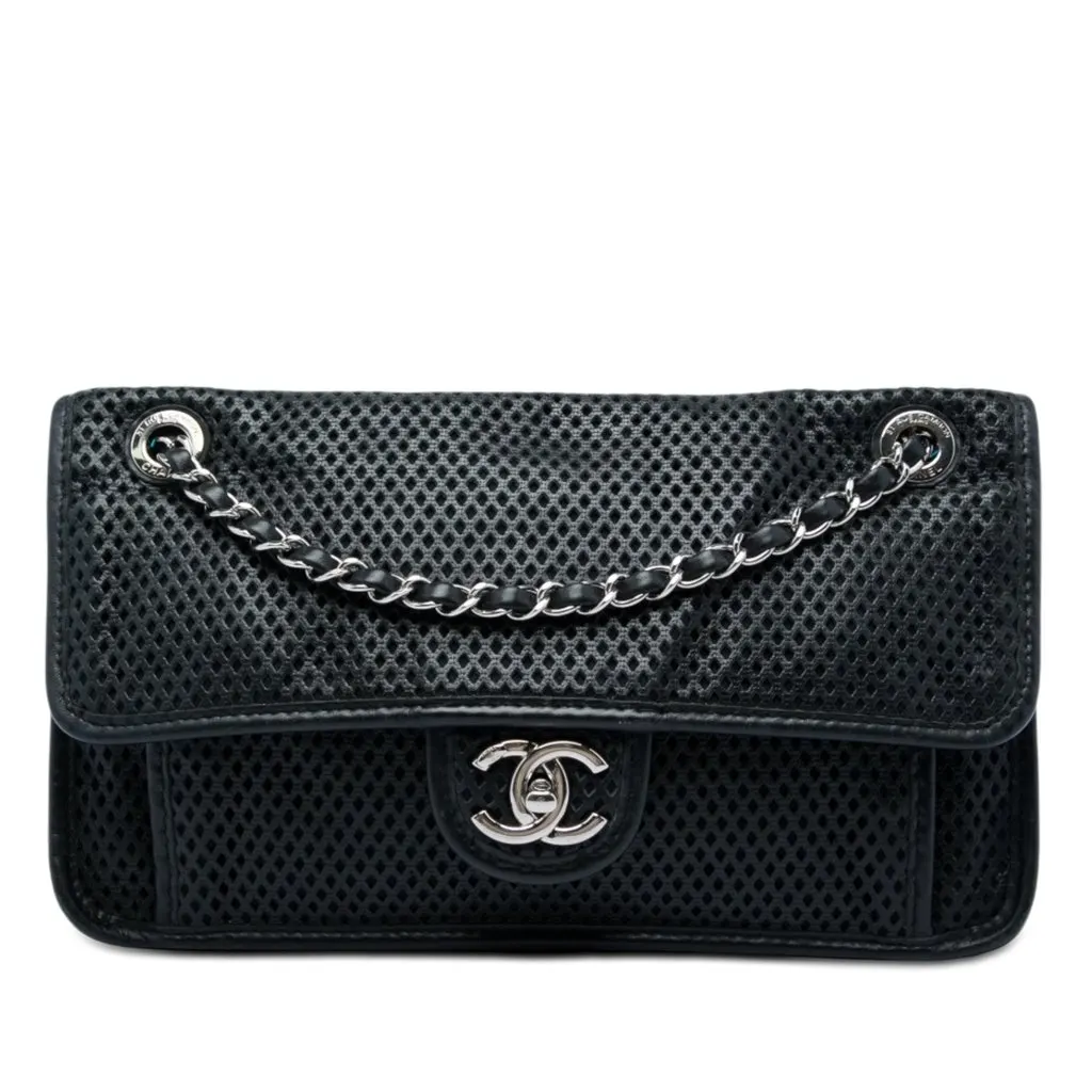 Chanel Medium Perforated Calfskin Up In The Air Flap Black Leather Very good - Front View
