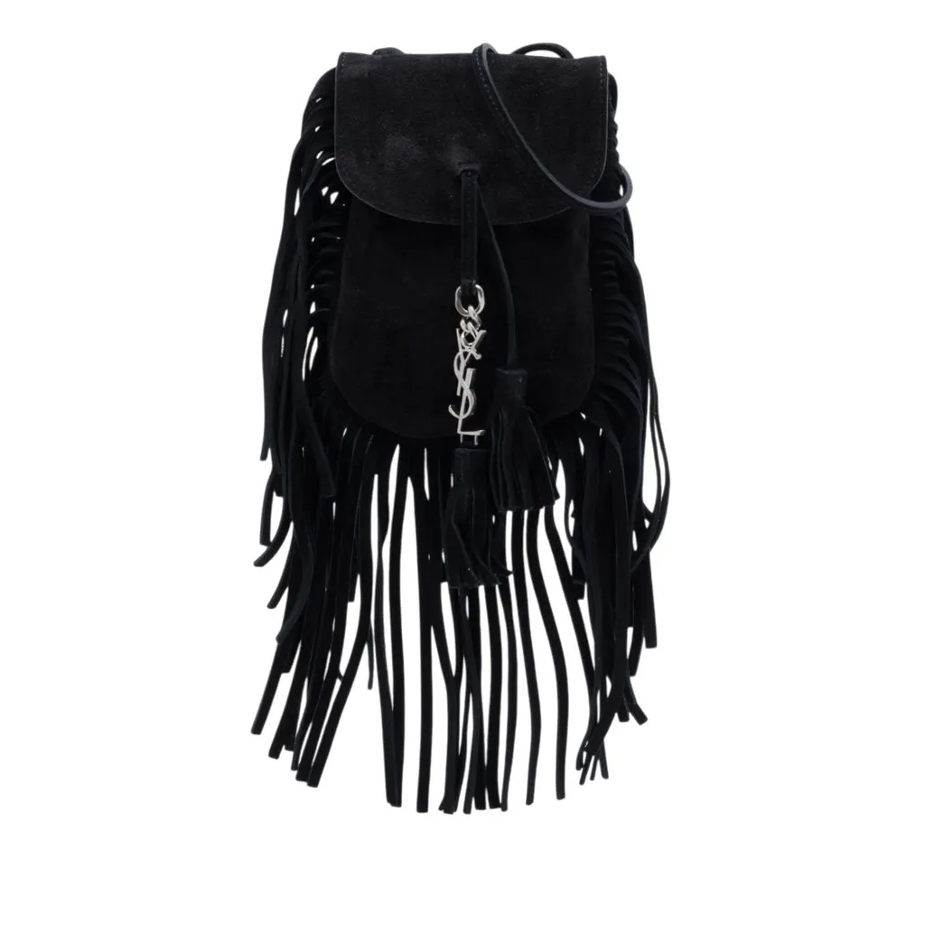 Saint Laurent Toy Suede Anita Fringed Crossbody Black Leather Very good - Front View