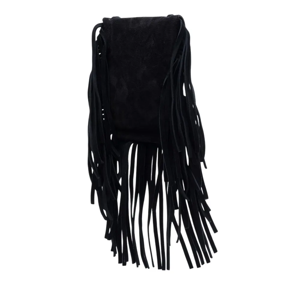 Saint Laurent Toy Suede Anita Fringed Crossbody Black Leather Very good - Back View
