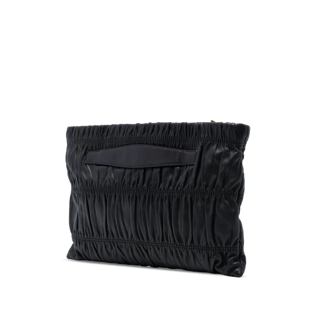 Prada Nappa Gaufre Clutch Black Leather Very good - Back View