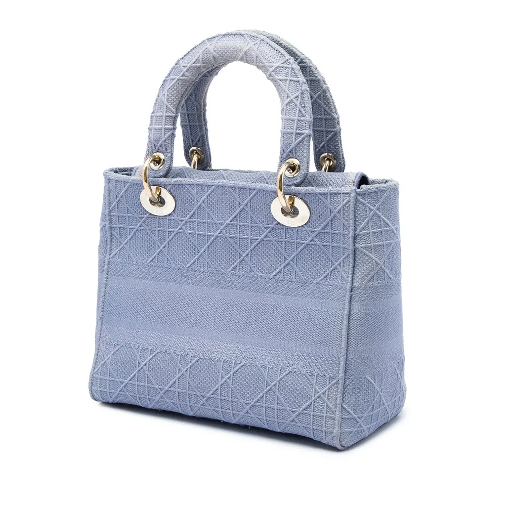 Dior Medium Embroidered Canvas Cannage Lady D Lite Blue Canvas Very good - Back View