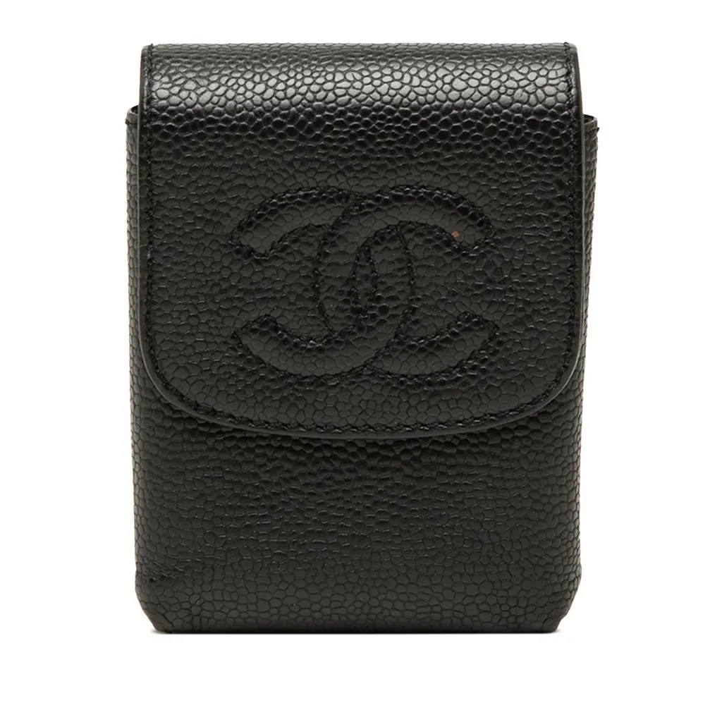 Chanel CC Caviar Cigarette Case Black Leather Very good - Front View