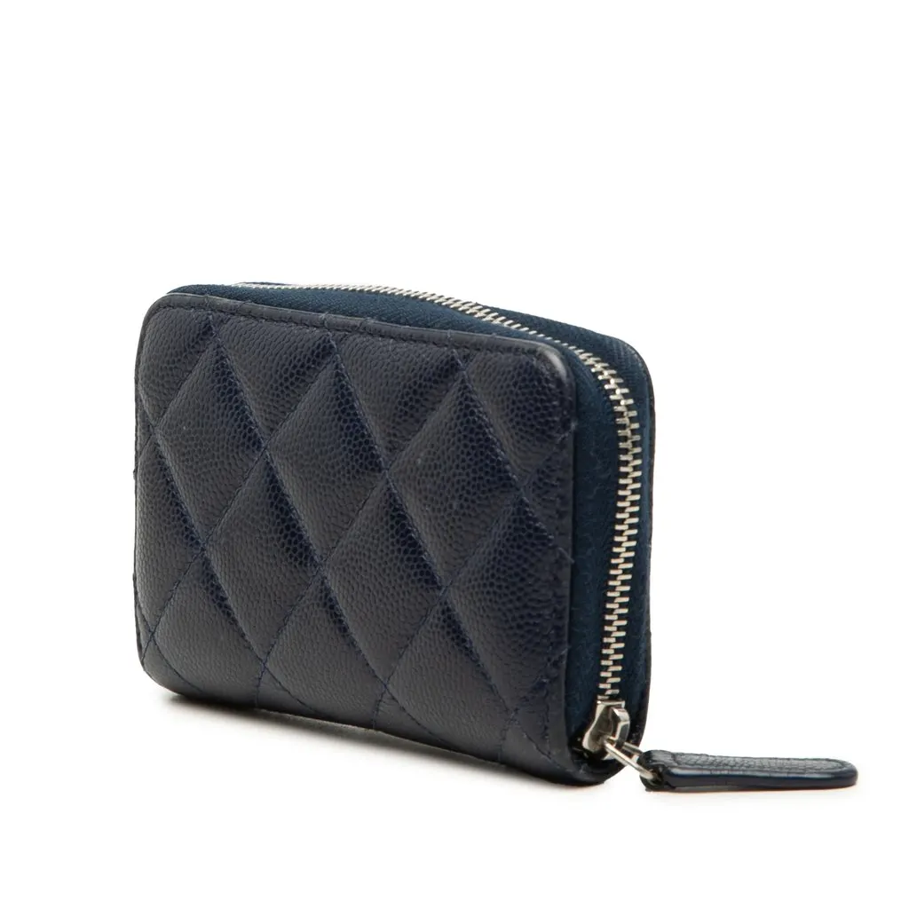 Chanel CC Quilted Caviar Zip Coin Purse Blue Leather Very good - Back View
