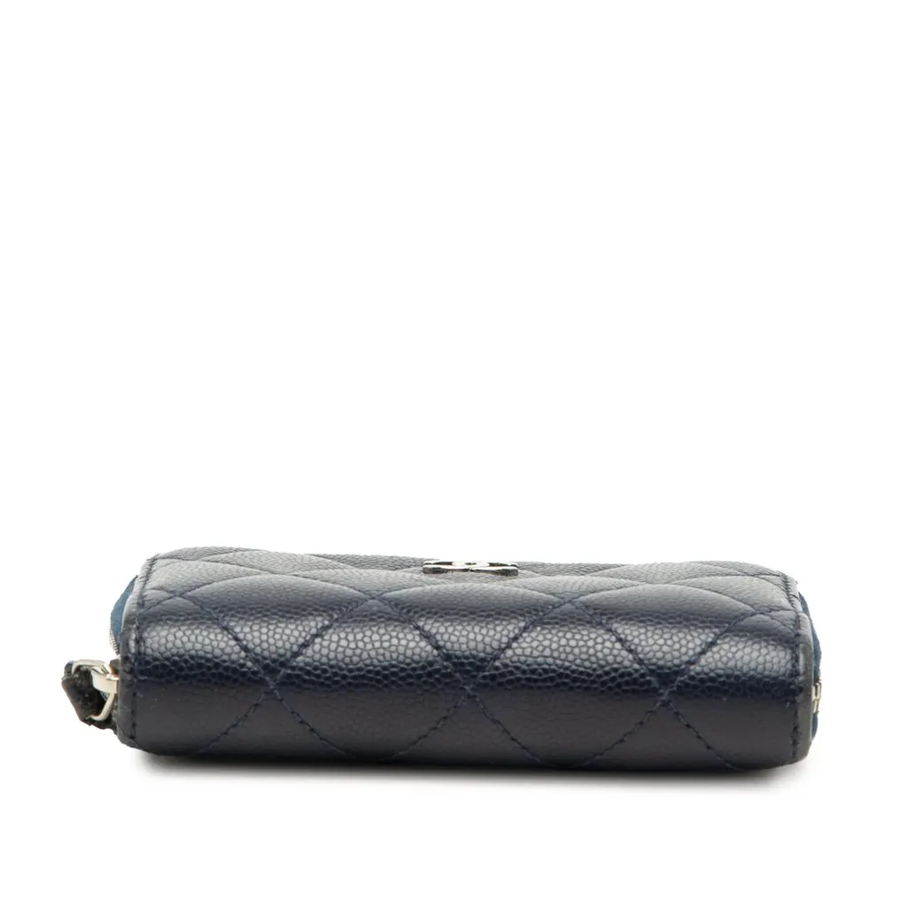 Chanel CC Quilted Caviar Zip Coin Purse Blue Leather Very good - Inside View