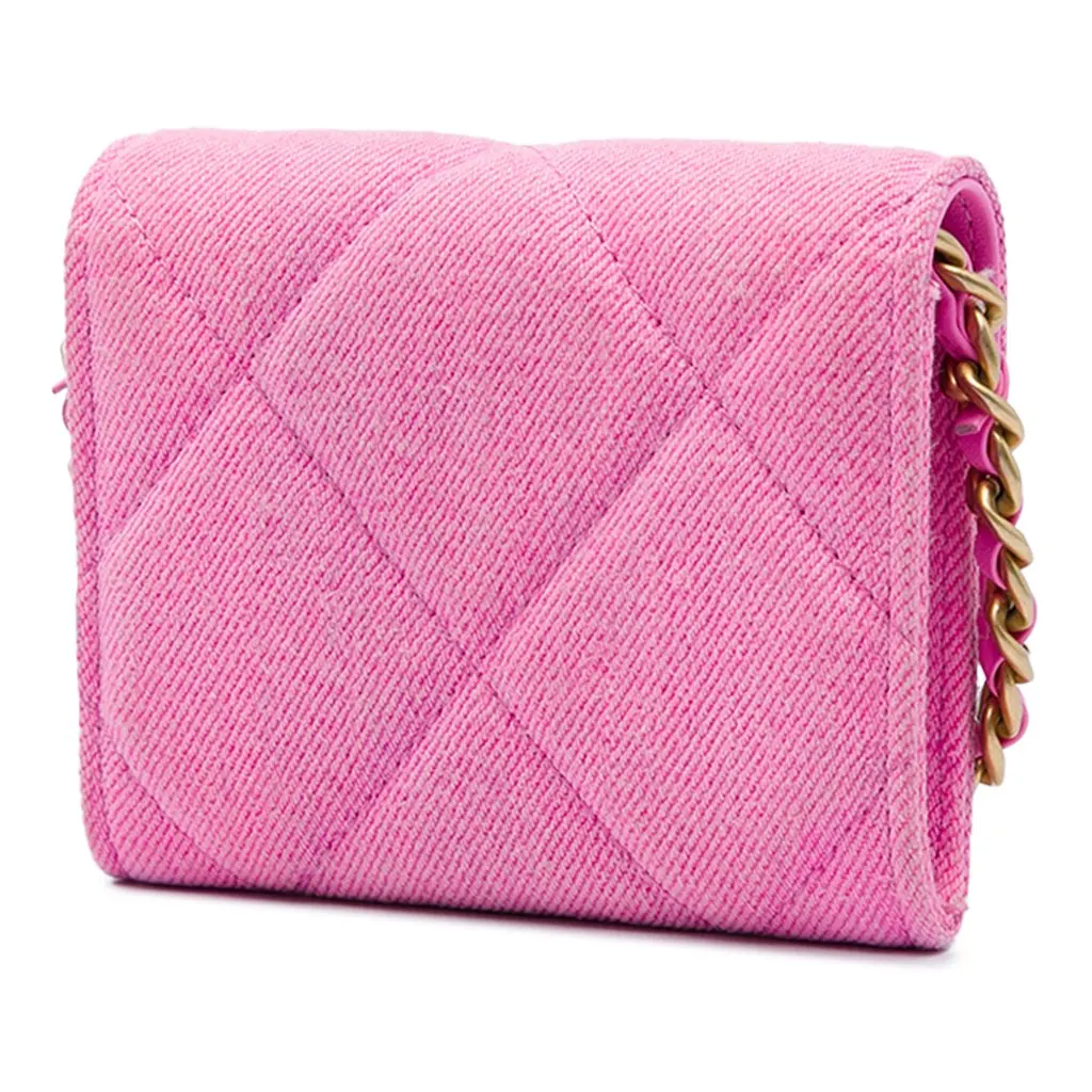 Chanel Quilted Denim 19 Flap Coin Purse With Chain Pink Denim Very good - Back View