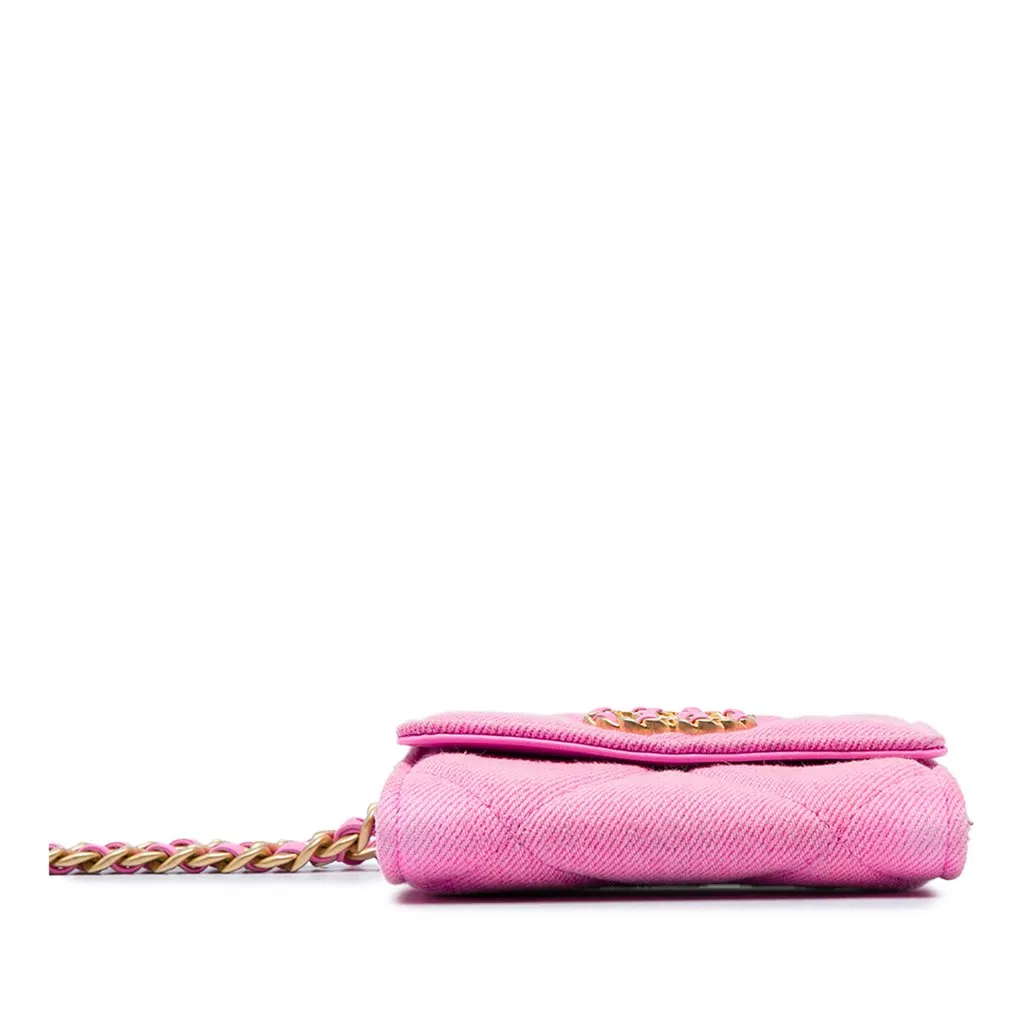 Chanel Quilted Denim 19 Flap Coin Purse With Chain Pink Denim Very good - Inside View