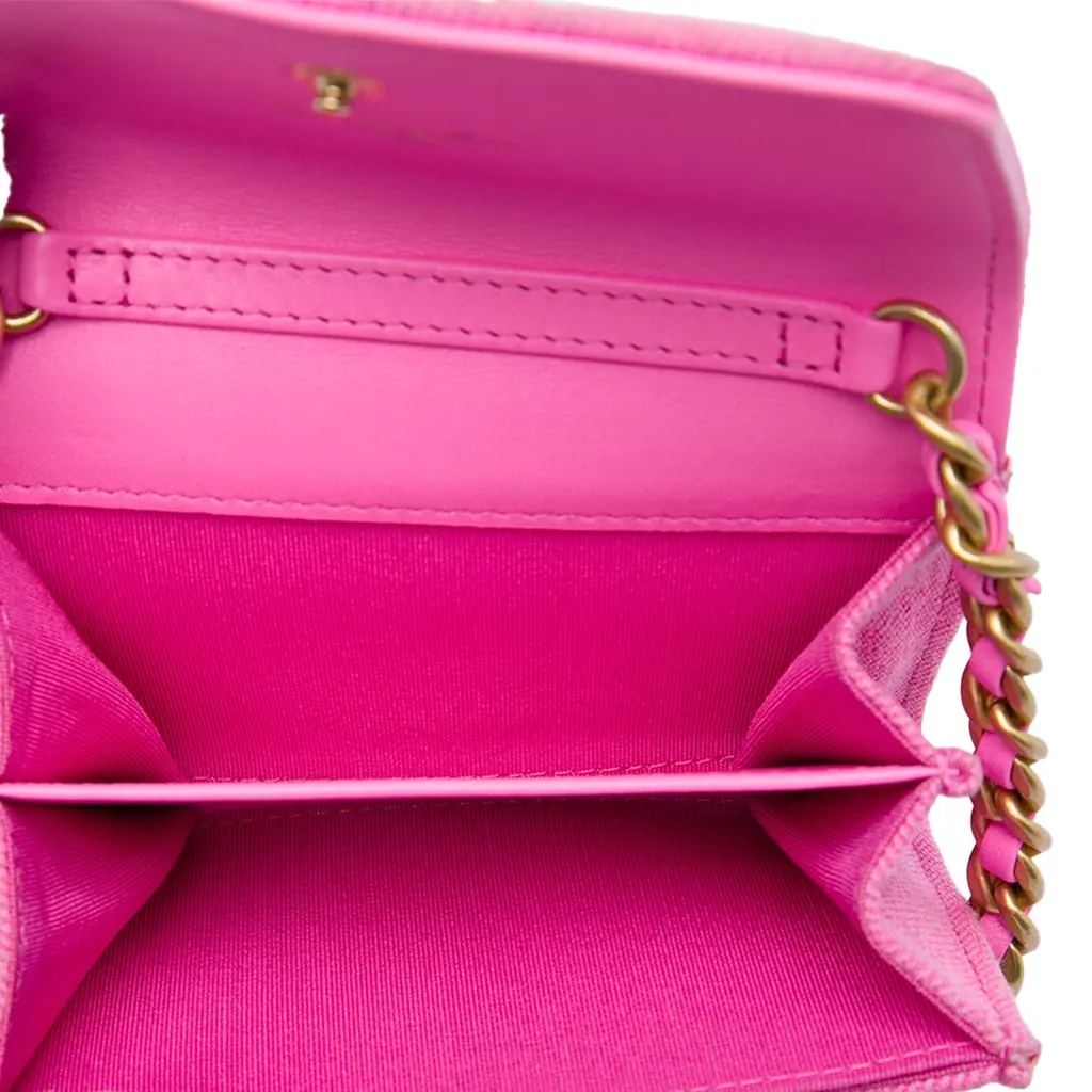Chanel Quilted Denim 19 Flap Coin Purse With Chain Pink Denim Very good - Model View