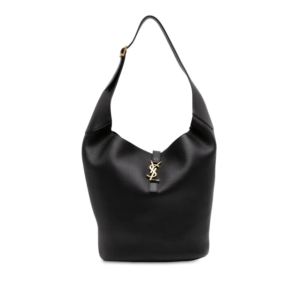 Saint Laurent Grained Calfskin Le 5 a 7 Hobo Black Leather Very good - Front View