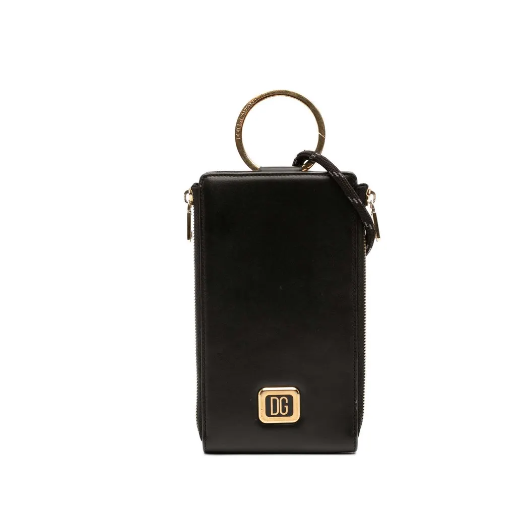 Dolce & Gabbana Calfskin Logo Plaque Strapped Wallet Black Leather Very good - Front View