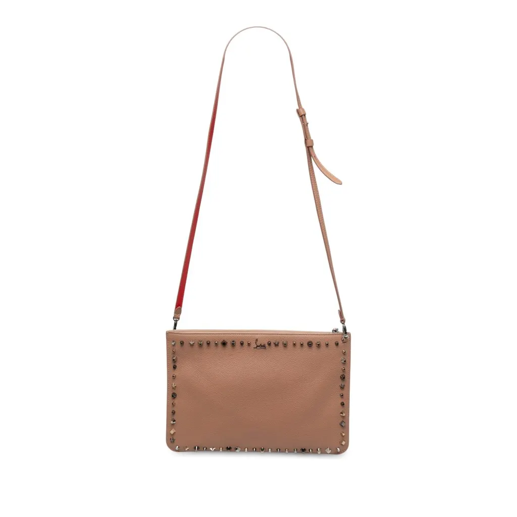 Christian Louboutin Leather Empire Trashmix Spike Loubiclutch Clutch with Strap Brown Leather Very good - Front View