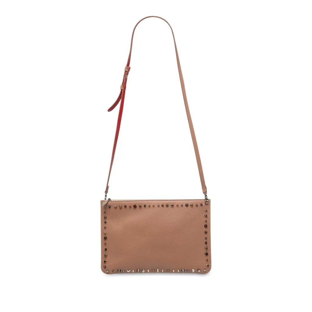 Christian Louboutin Leather Empire Trashmix Spike Loubiclutch Clutch with Strap Brown Leather Very good - Back View
