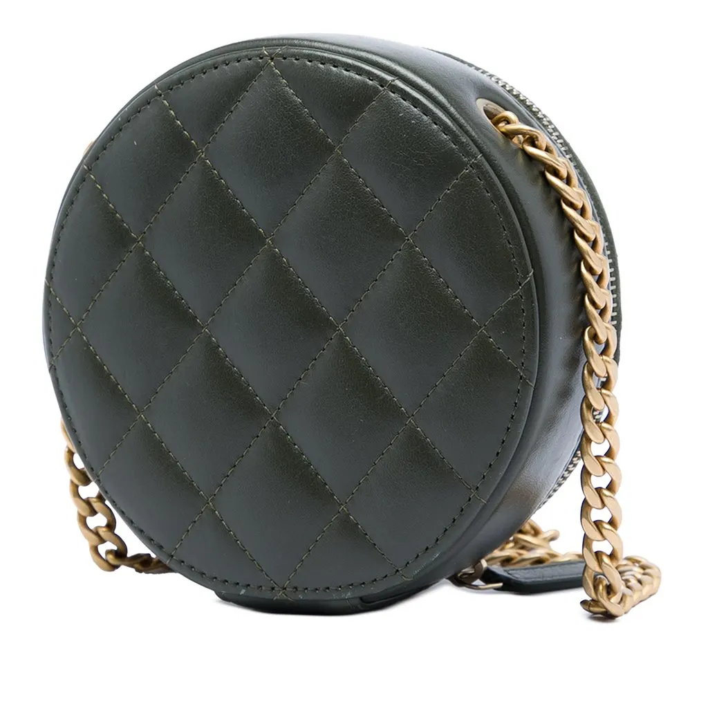 Chanel CC Quilted Lambskin Round Clutch with Chain Green Leather Very good - Back View