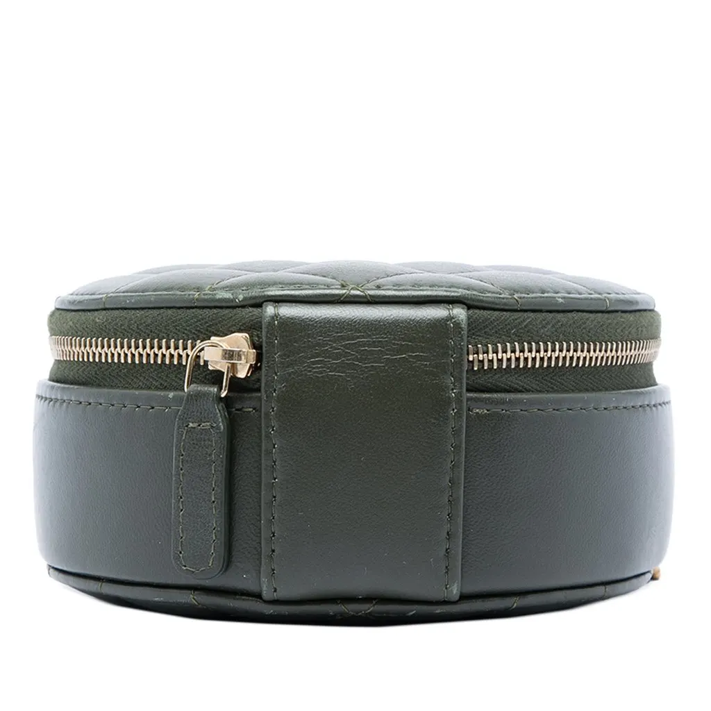 Chanel CC Quilted Lambskin Round Clutch with Chain Green Leather Very good - Inside View