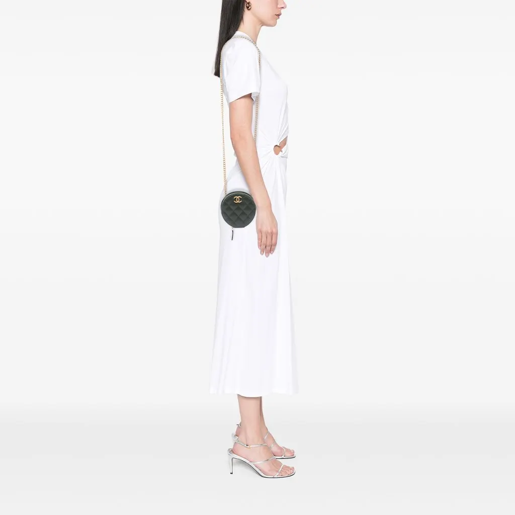 Chanel CC Quilted Lambskin Round Clutch with Chain Green Leather Very good - Box View