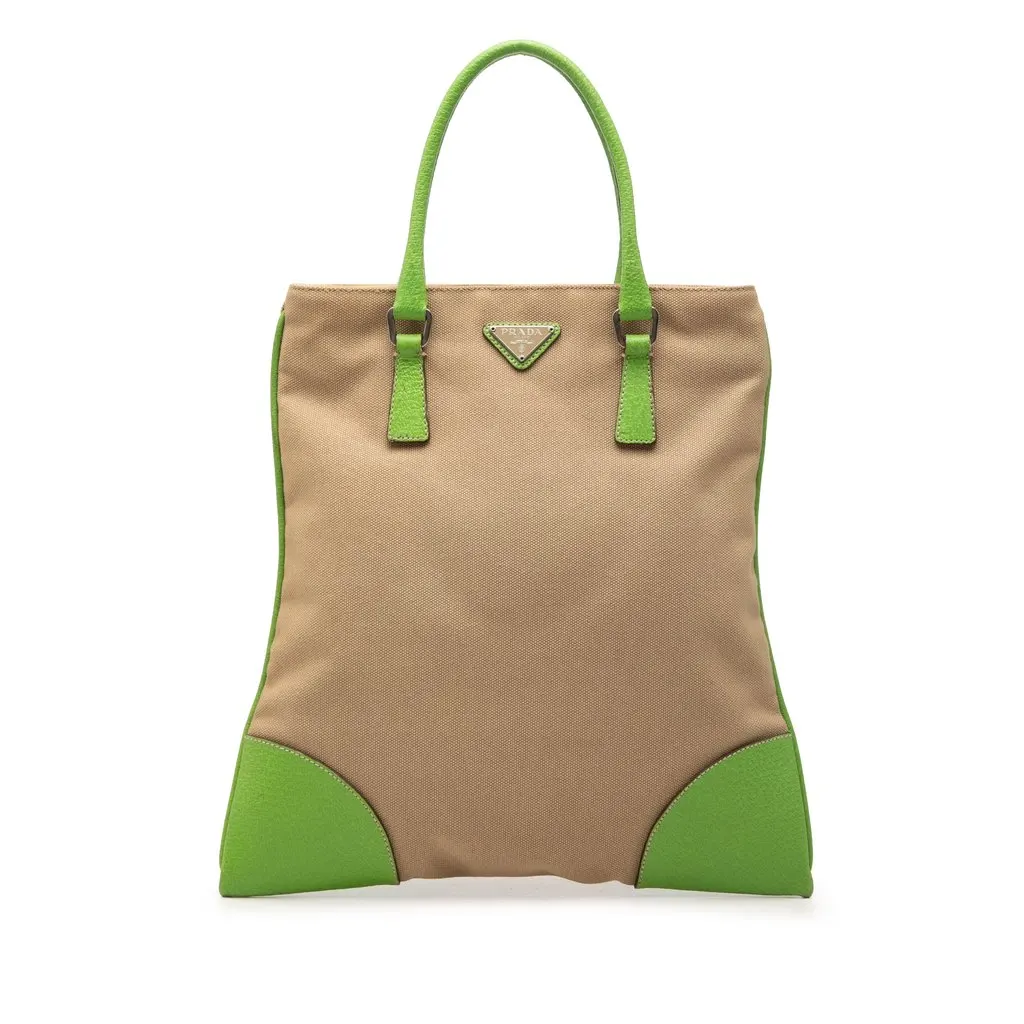 Prada Cinghiale Trimmed Canvas Canapa Tote Beige Very good - Front View