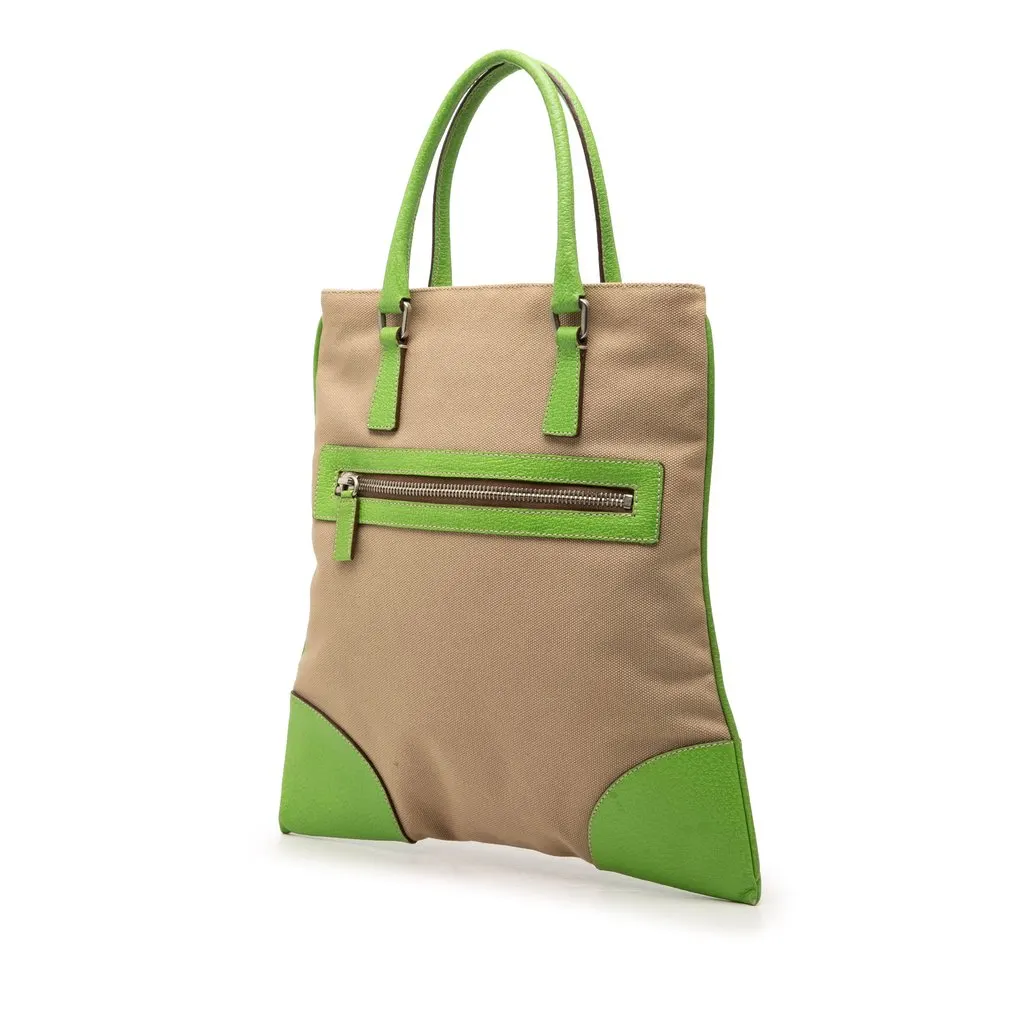 Prada Cinghiale Trimmed Canvas Canapa Tote Beige Very good - Back View