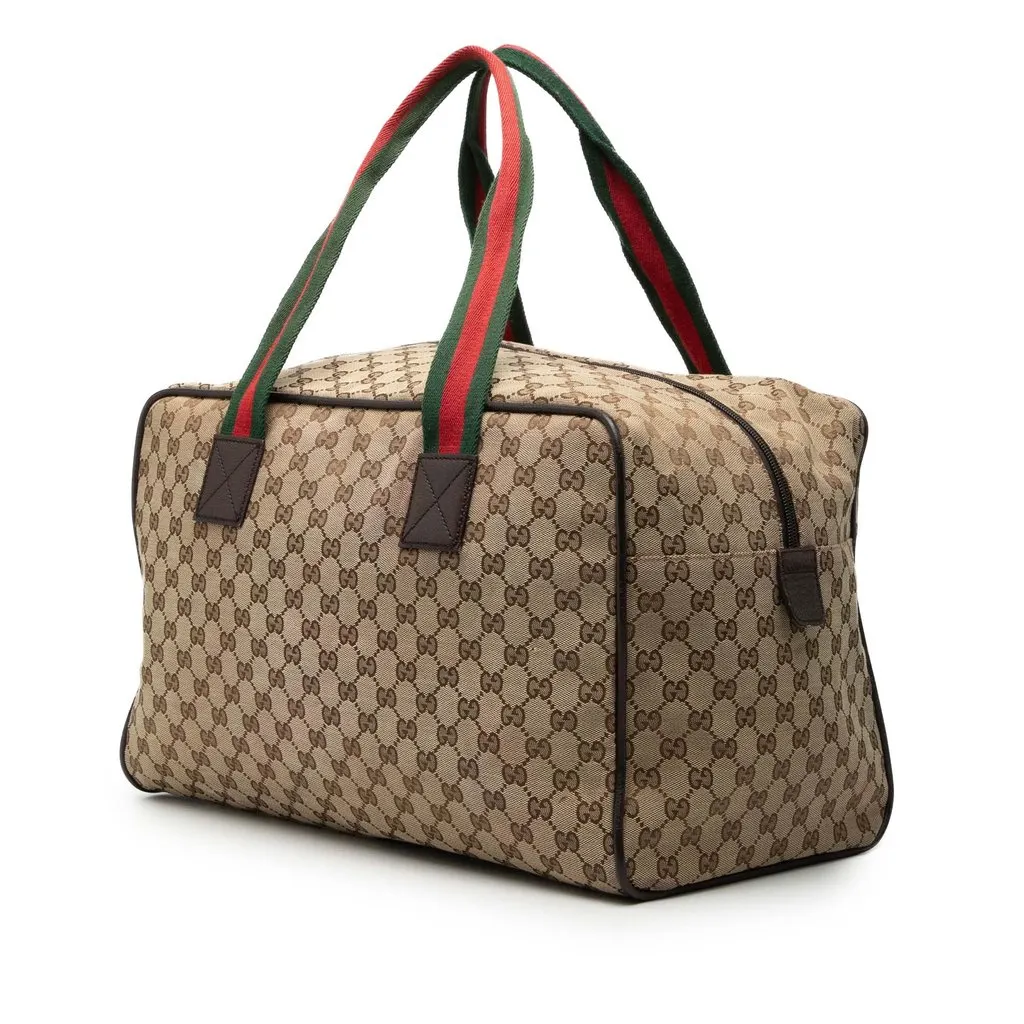 Gucci GG Canvas Web Duffle Bag Beige Very good - Back View
