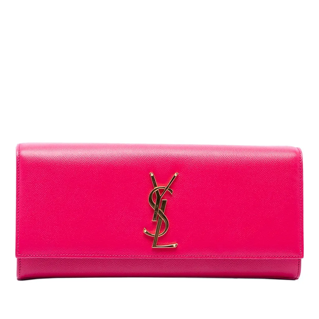 Saint Laurent Grain de Poudre Monogram Cassandre Clutch Pink Leather Good - Front View