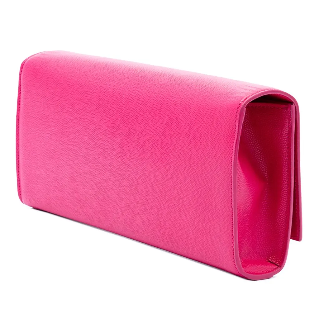 Saint Laurent Grain de Poudre Monogram Cassandre Clutch Pink Leather Good - Back View