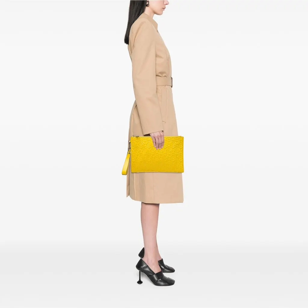 Gucci Quilted Calfskin G Rhombus Zip Clutch Yellow Leather Very good - Box View