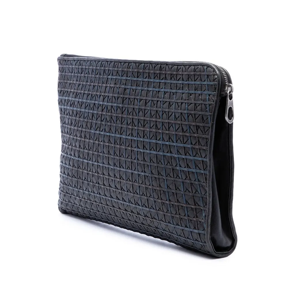 Bottega Veneta Nappa Intrecciato Stitched Clutch Black Leather Very good - Back View