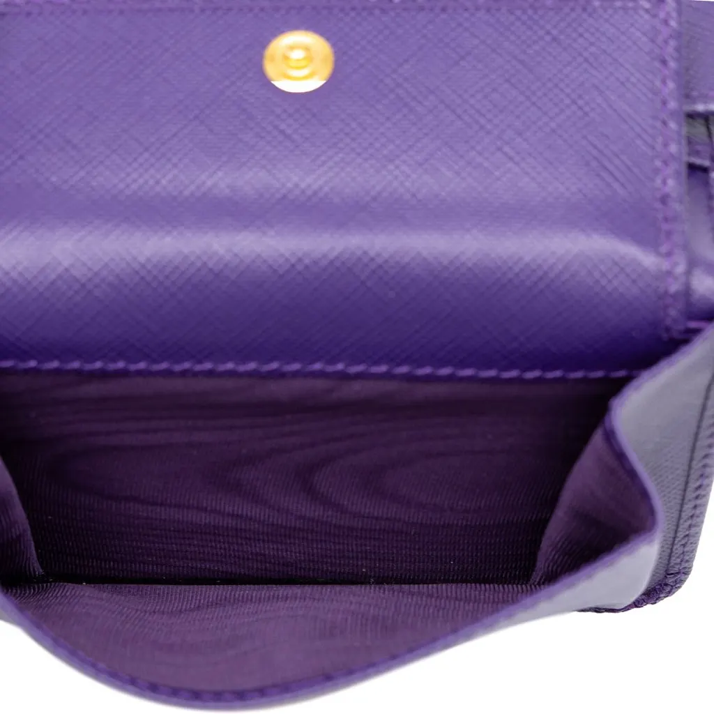 Prada Saffiano Trifold Wallet Purple Leather Very good - Model View