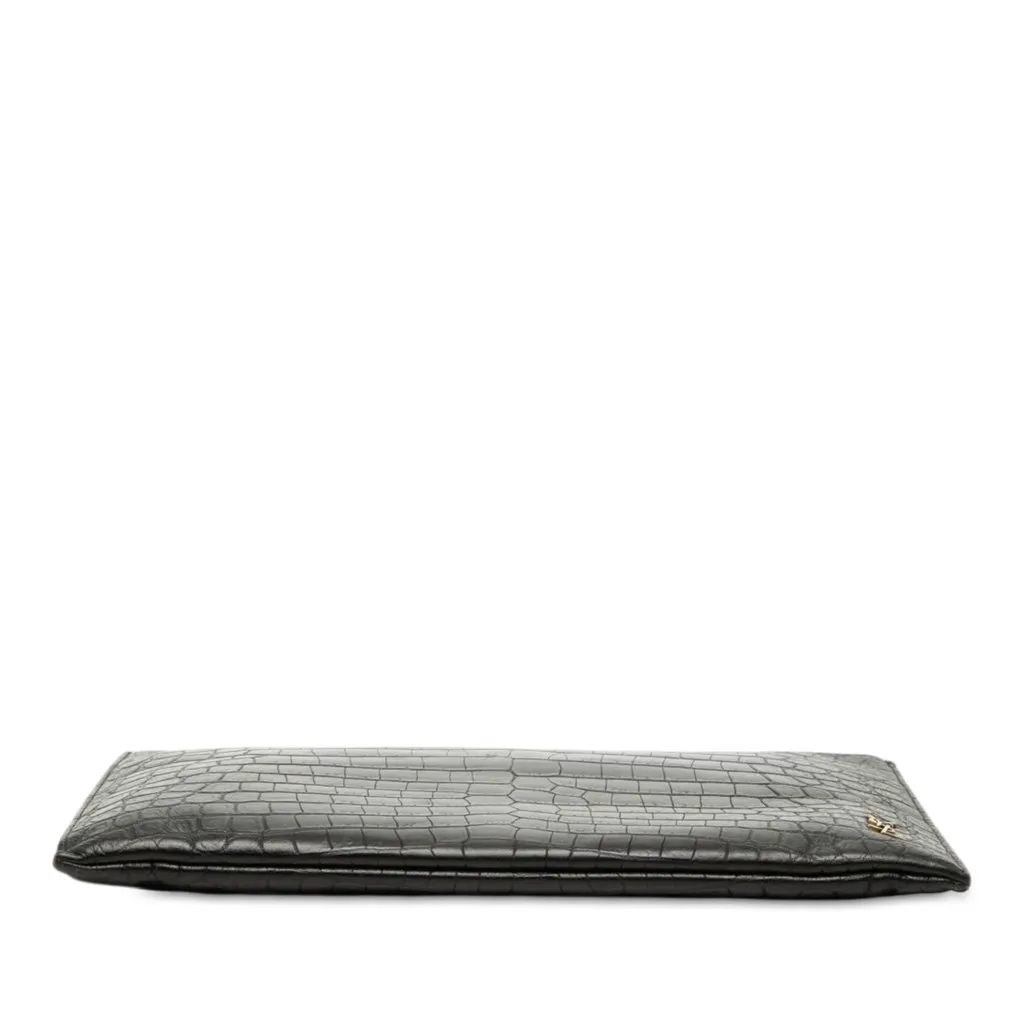 Saint Laurent Croc Embossed Leather Tiny Monogram Zipped Tablet Holder Black Leather Very good - Inside View