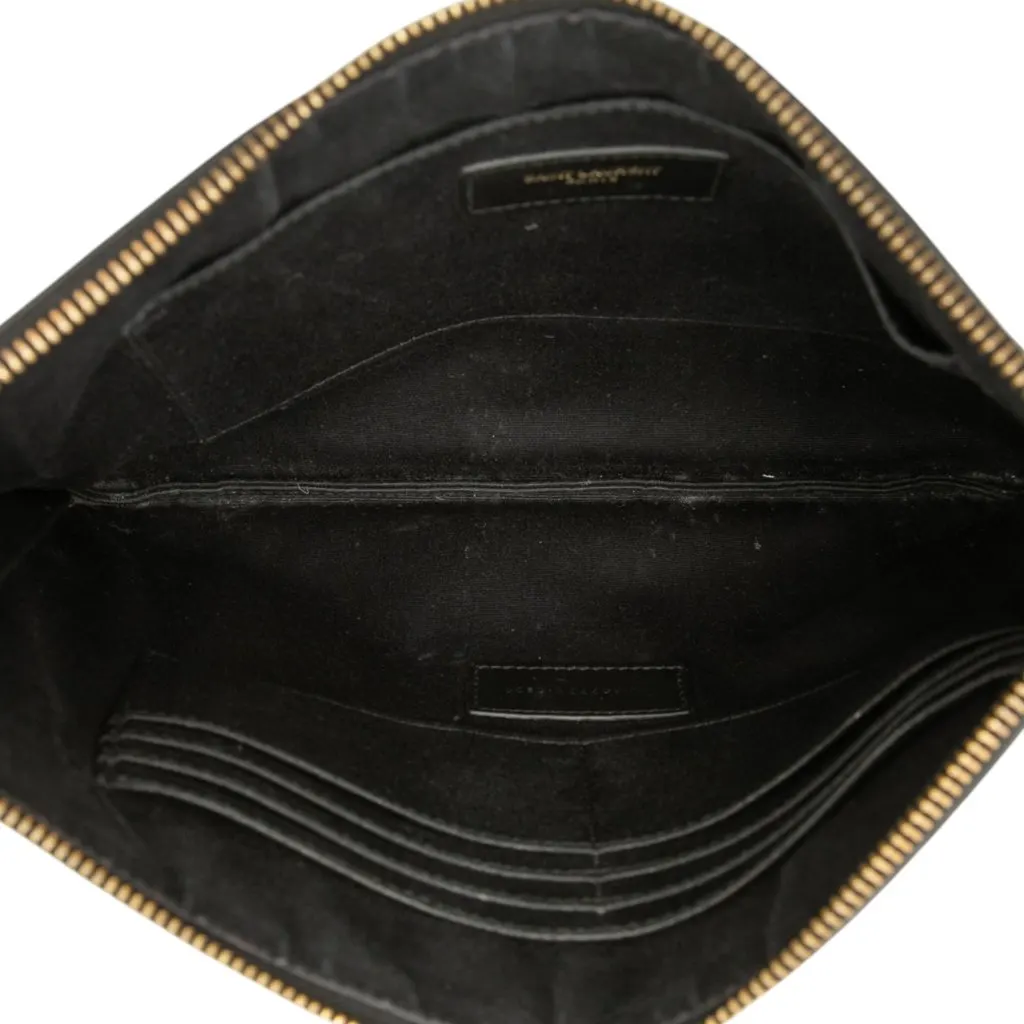 Saint Laurent Croc Embossed Leather Tiny Monogram Zipped Tablet Holder Black Leather Very good - Model View