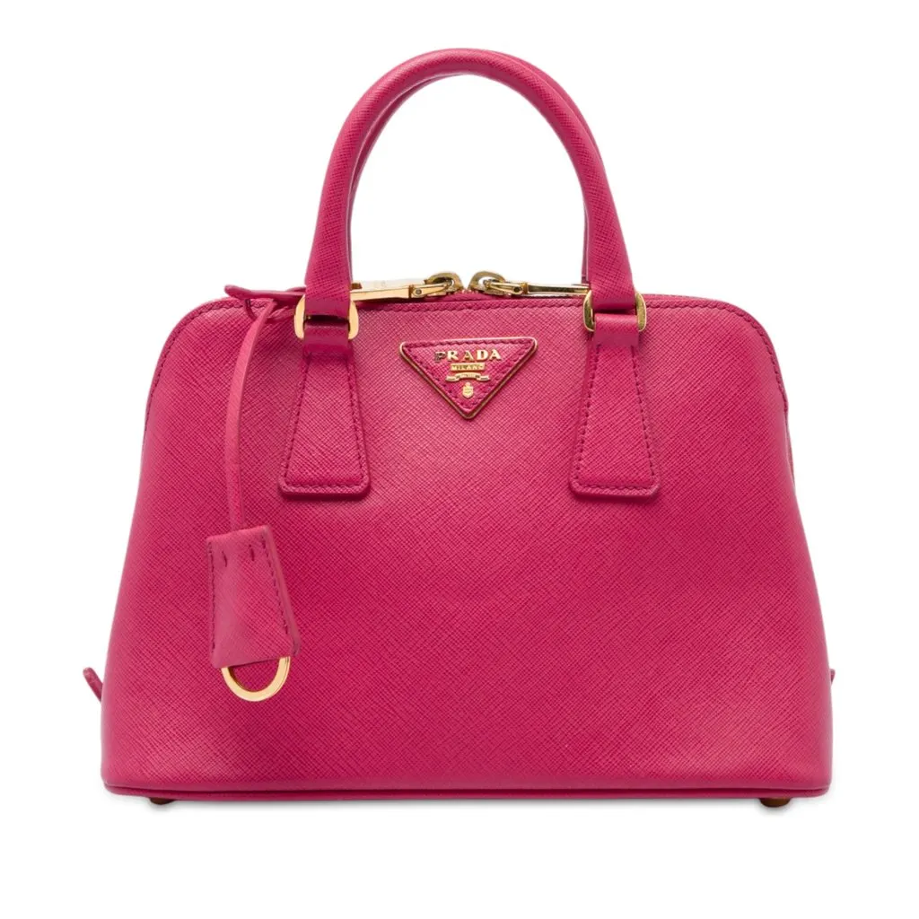 Prada Small Saffiano Lux Promenade Satchel Pink Leather Very good - Front View
