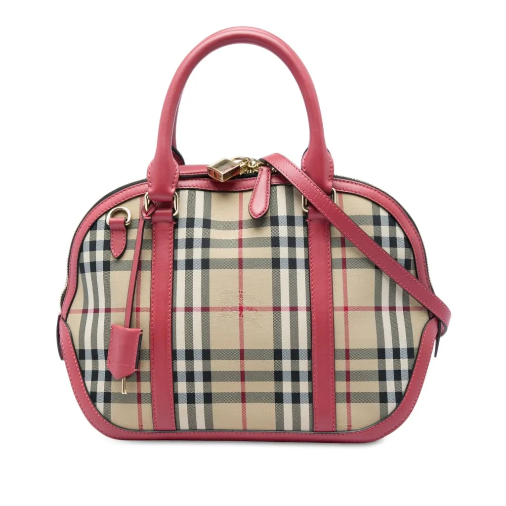 Burberry Small Haymarket Check Nylon Orchard Bowling Bag Beige Very good - Front View