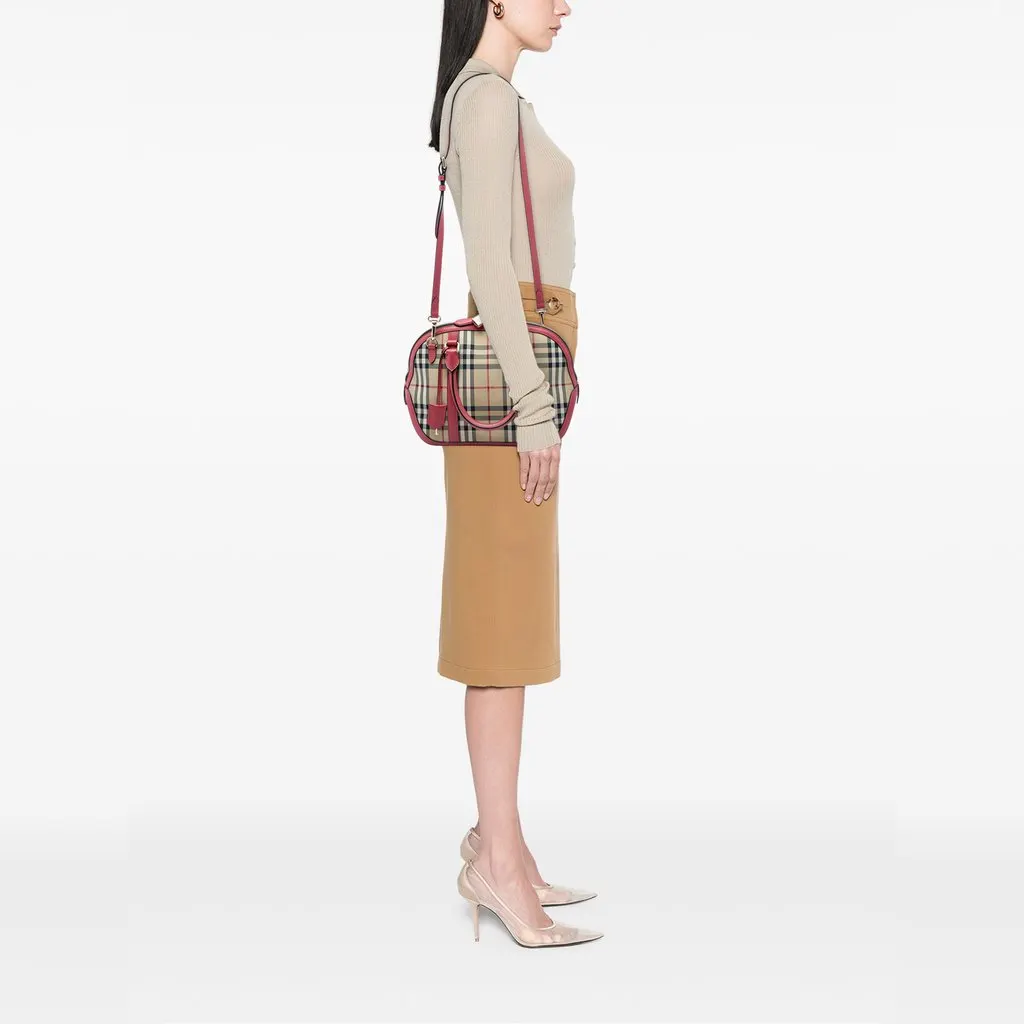Burberry Small Haymarket Check Nylon Orchard Bowling Bag Beige Very good - Box View