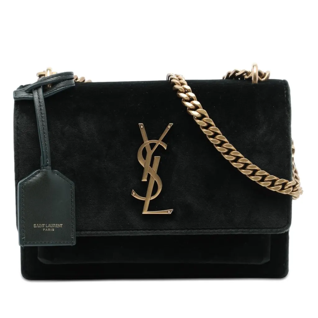 Saint Laurent Small Velvet Monogram Sunset Crossbody Green Very good - Front View